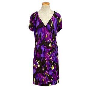 Ronni Nicole Midi Dress V-Neck Short Sleeve Ruched Purple Size 14